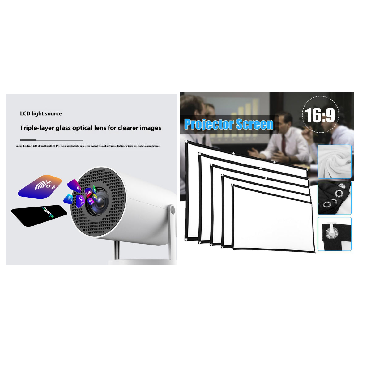 HY300 Smart Portable Projector – 180° Rotatable Home Theatre with WiFi & Bluetooth
