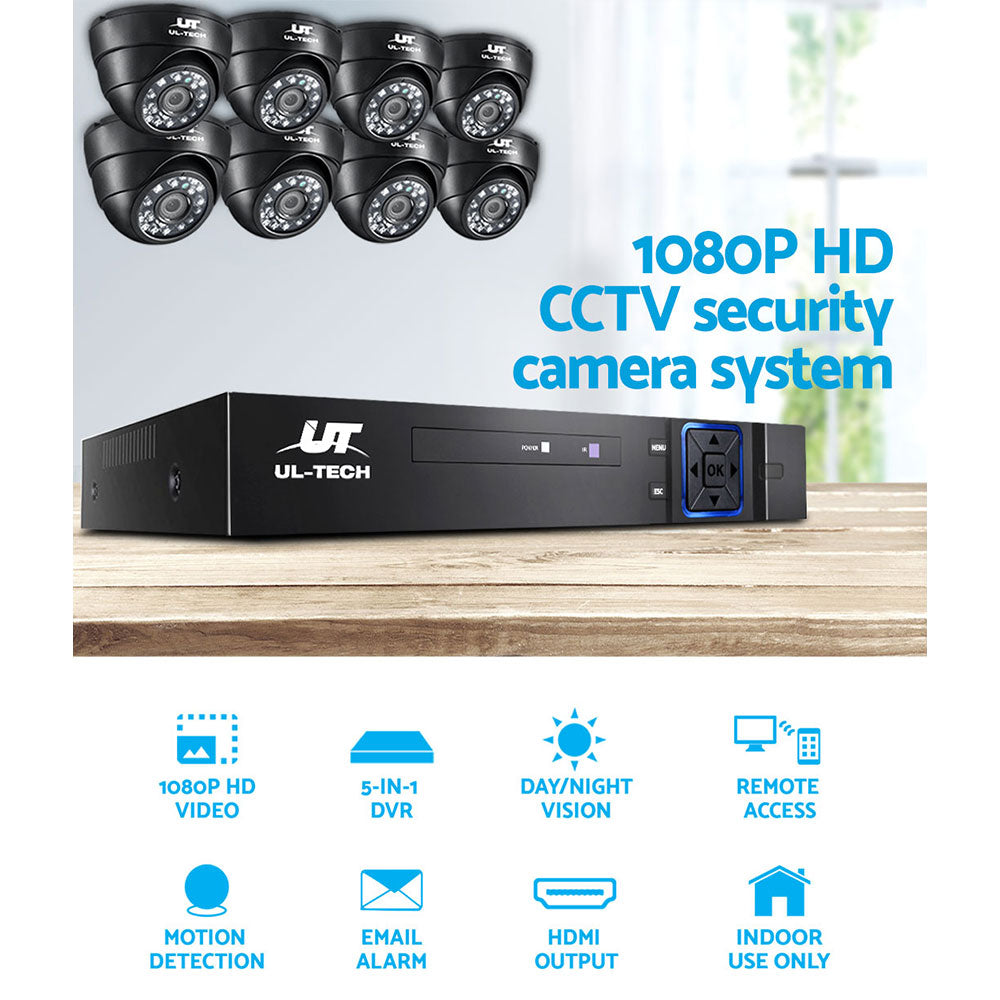 1080P 8-Channel CCTV Security System with 8 Dome Cameras & 1TB DVR Storage