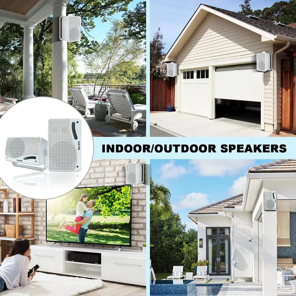 2PCS Waterproof Outdoor Wall-Mount Speakers – 200W 3-Way Passive Stereo Speakers (White)