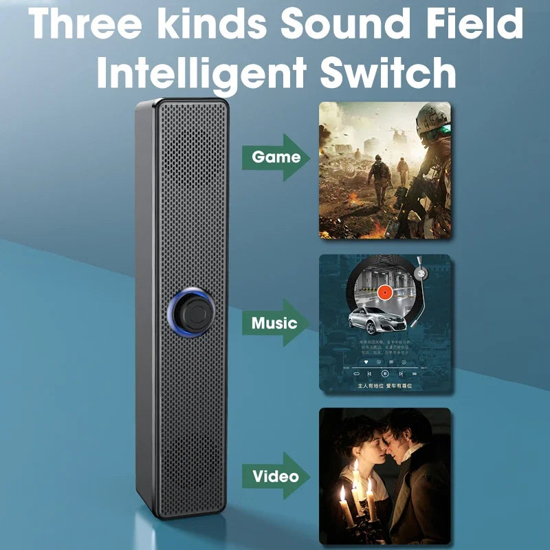 PC Soundbar Speaker with 3D Stereo Sound & Deep Bass – USB Powered