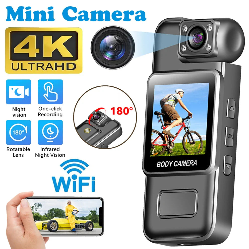 WiFi Mini Body Camera – 4K HD Wearable Recorder (Black)