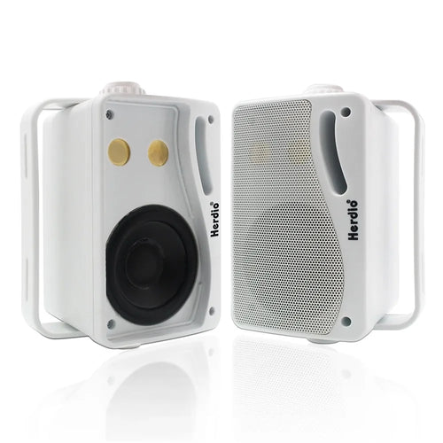 2PCS Waterproof Outdoor Wall-Mount Speakers – 200W 3-Way Passive Stereo Speakers (White)