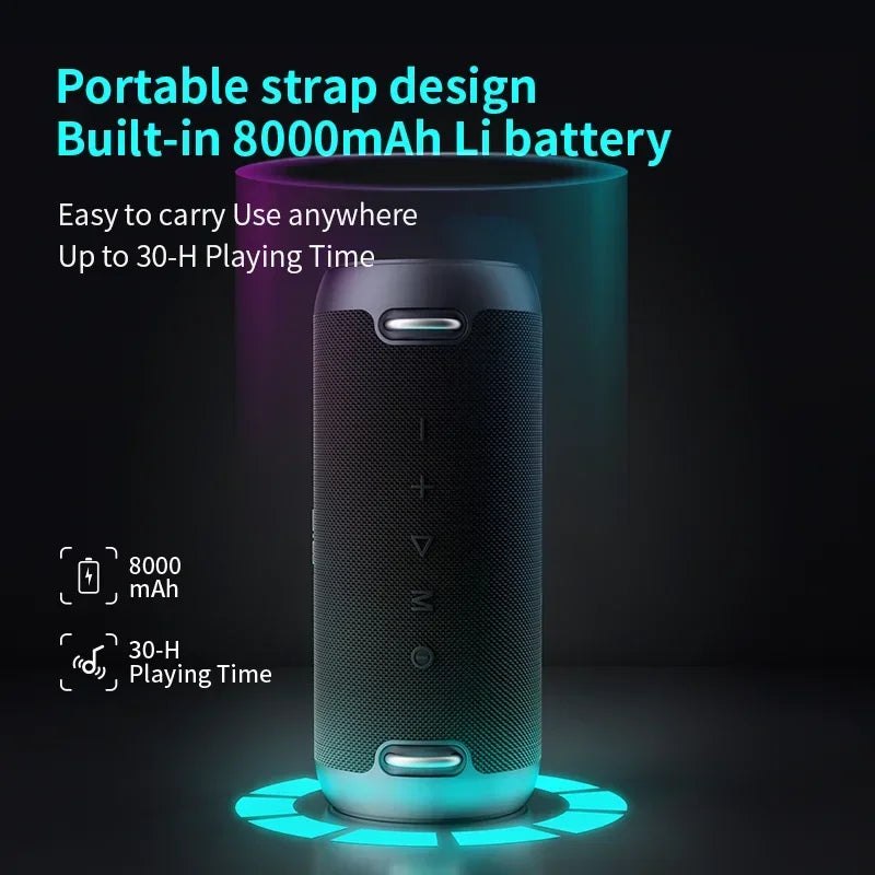 60W Waterproof Bluetooth Speaker with Deep Bass & 30+ Hours Playtime (Black)