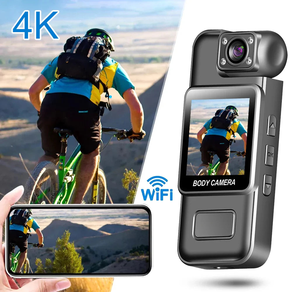WiFi Mini Body Camera – 4K HD Wearable Recorder (Black)
