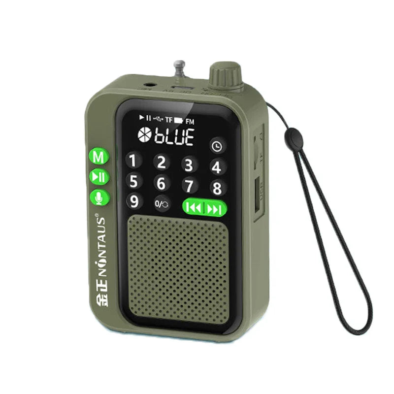 Pocket FM Radio Bluetooth Speaker with Recording & TF Card Playback – Green