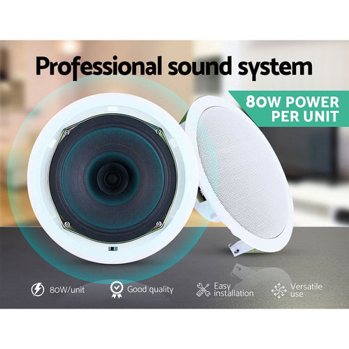 2x 6-Inch In-Ceiling Speakers 80W Stereo Home Theatre & Multi-Room Audio System