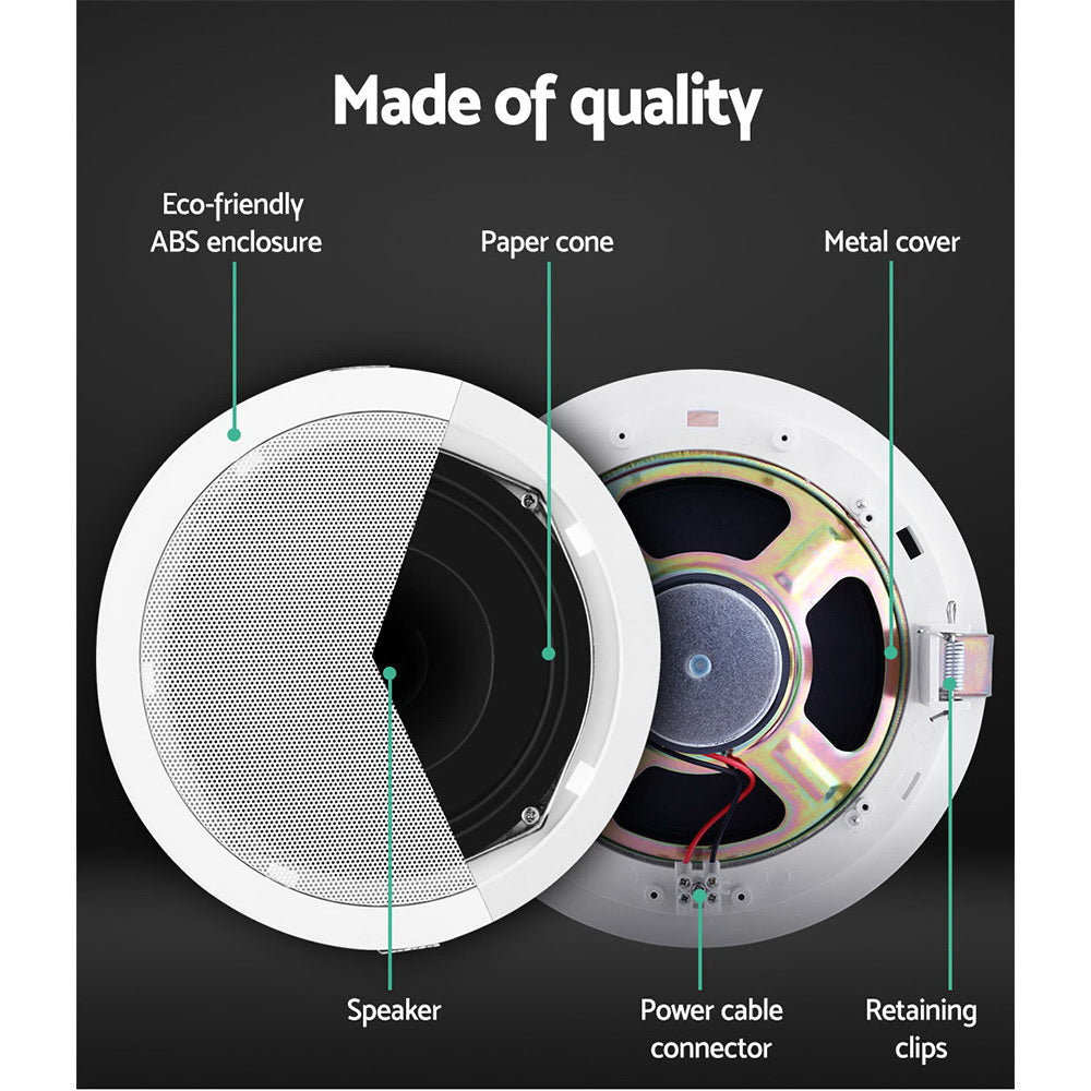 2x 6-Inch In-Ceiling Speakers 80W Stereo Home Theatre & Multi-Room Audio System