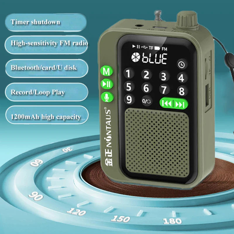 Pocket FM Radio Bluetooth Speaker with Recording & TF Card Playback – Green