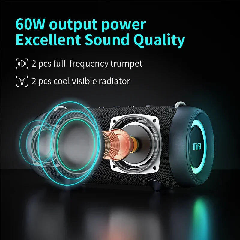 60W Waterproof Bluetooth Speaker with Deep Bass & 30+ Hours Playtime (Black)