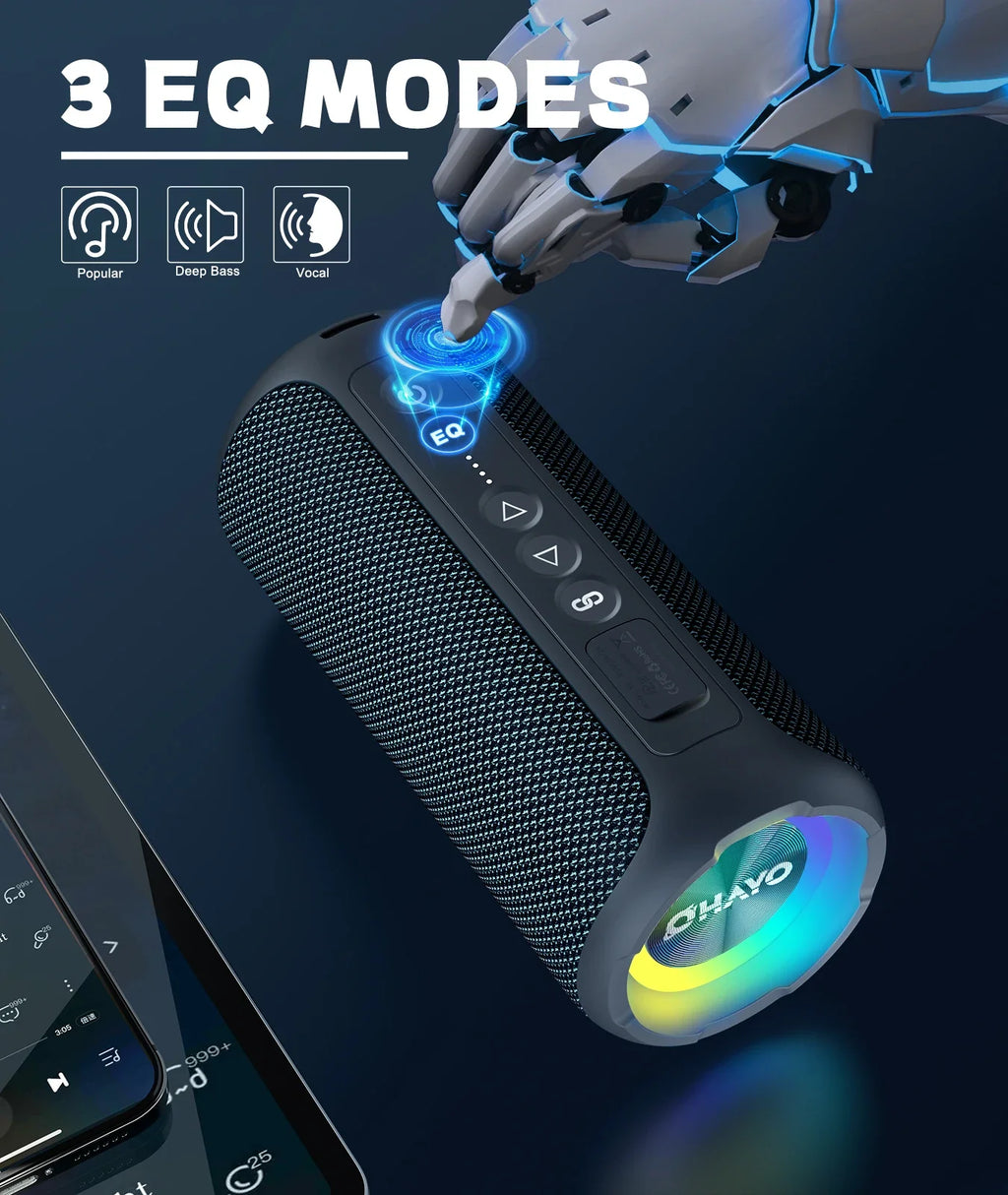 40W Waterproof Bluetooth Speaker with Deep Bass, LED Lights & 30H Playtime
