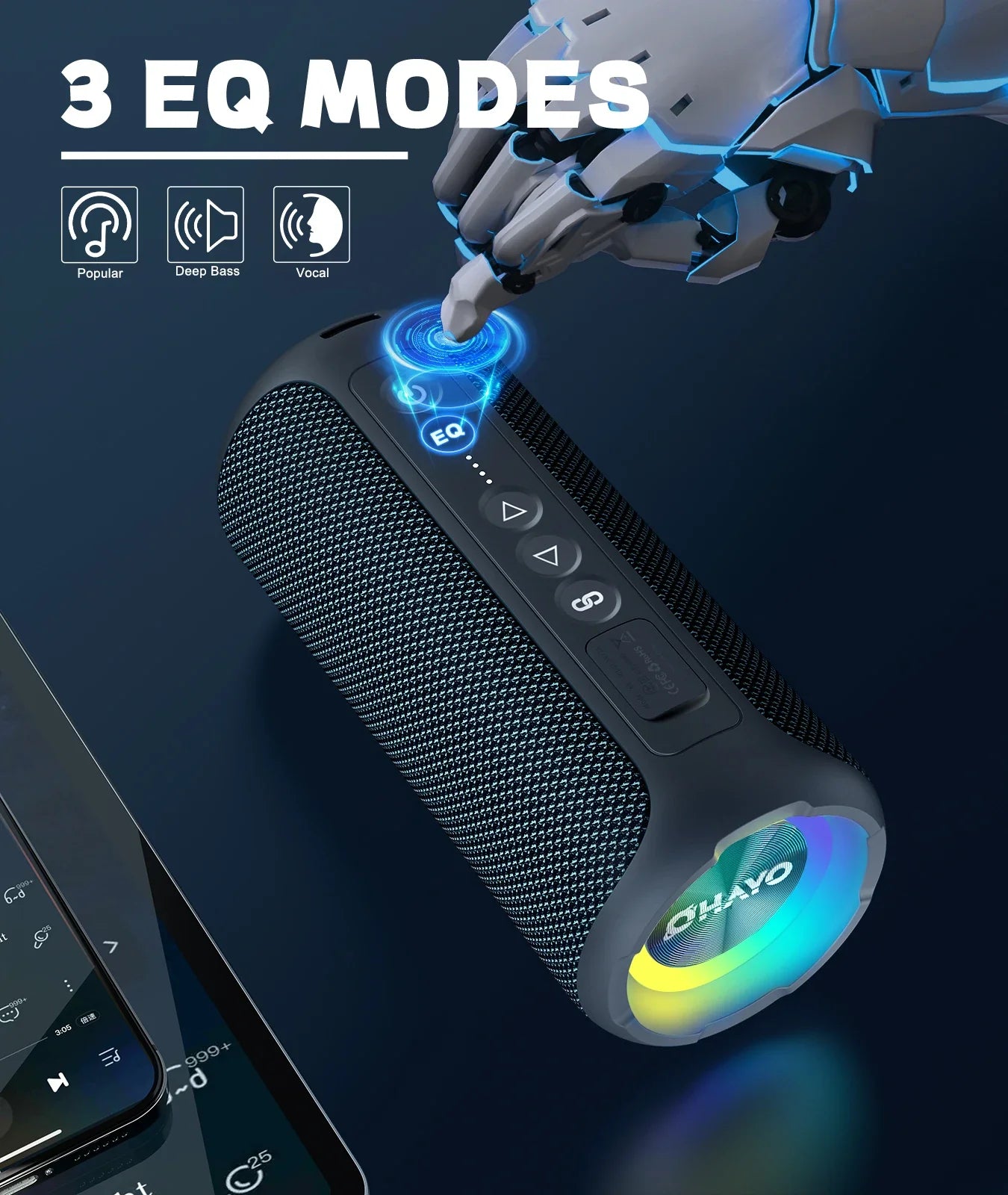 40W Waterproof Bluetooth Speaker with Deep Bass, LED Lights & 30H Playtime