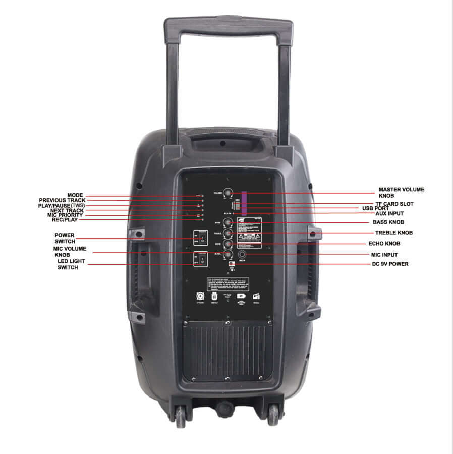 15” Bluetooth Party Speaker with Disco Light & Stand